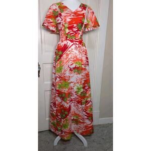Vintage Ja-Na Of Hawaii Muumuu Maxi Dress Women's 7/8 Resort Flutter(910)